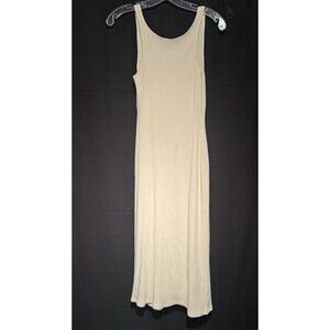Reformation Bel ribbed stretch organic cotton Beige midi Dress MD Coquette Chic